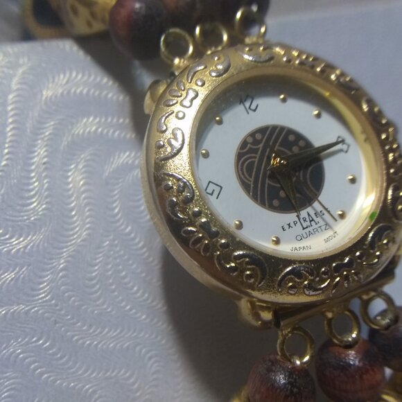 LA Express Quartz Watch Multi-Color Beads Gold Frame New Battery Women Great - Picture 4 of 11